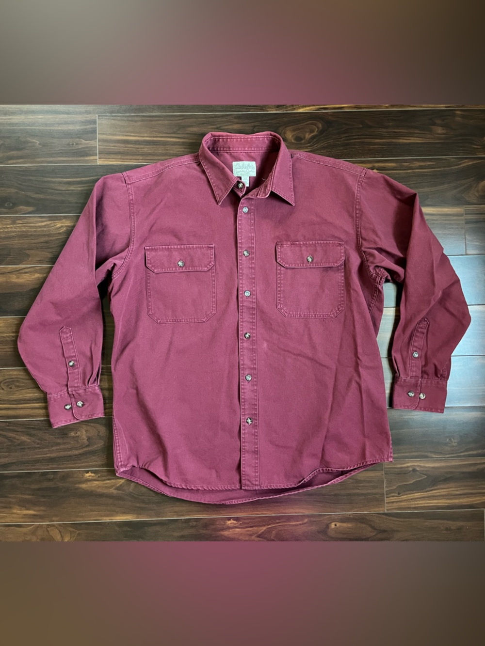 Cabela's Burgundy Long-Sleeve Heavyweight Cotton Button-Down Shirt, L, EUC